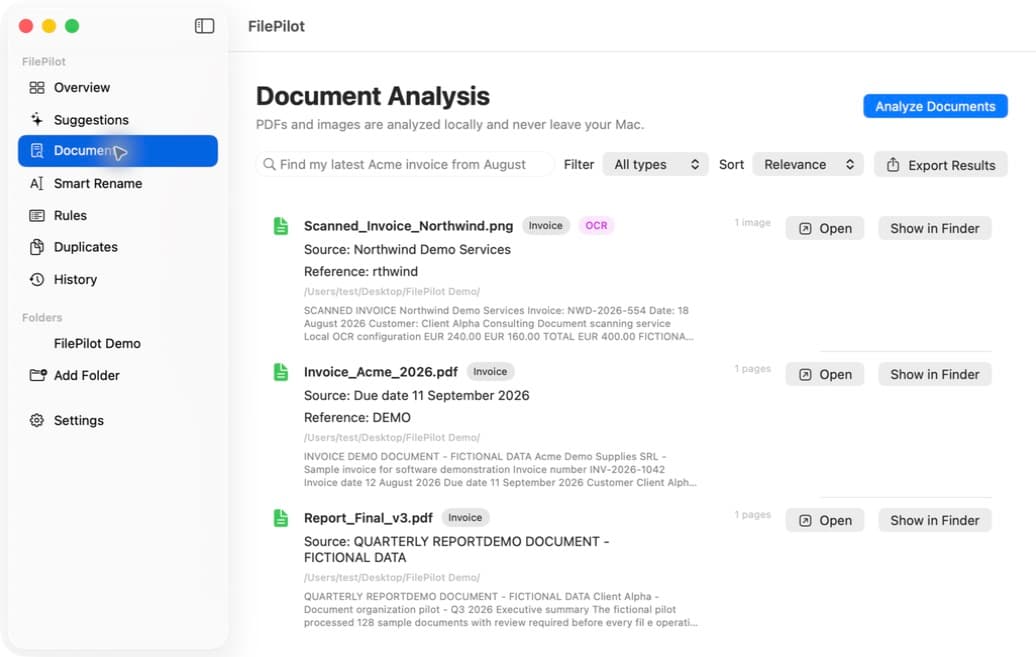 FilePilot AI analysant des documents