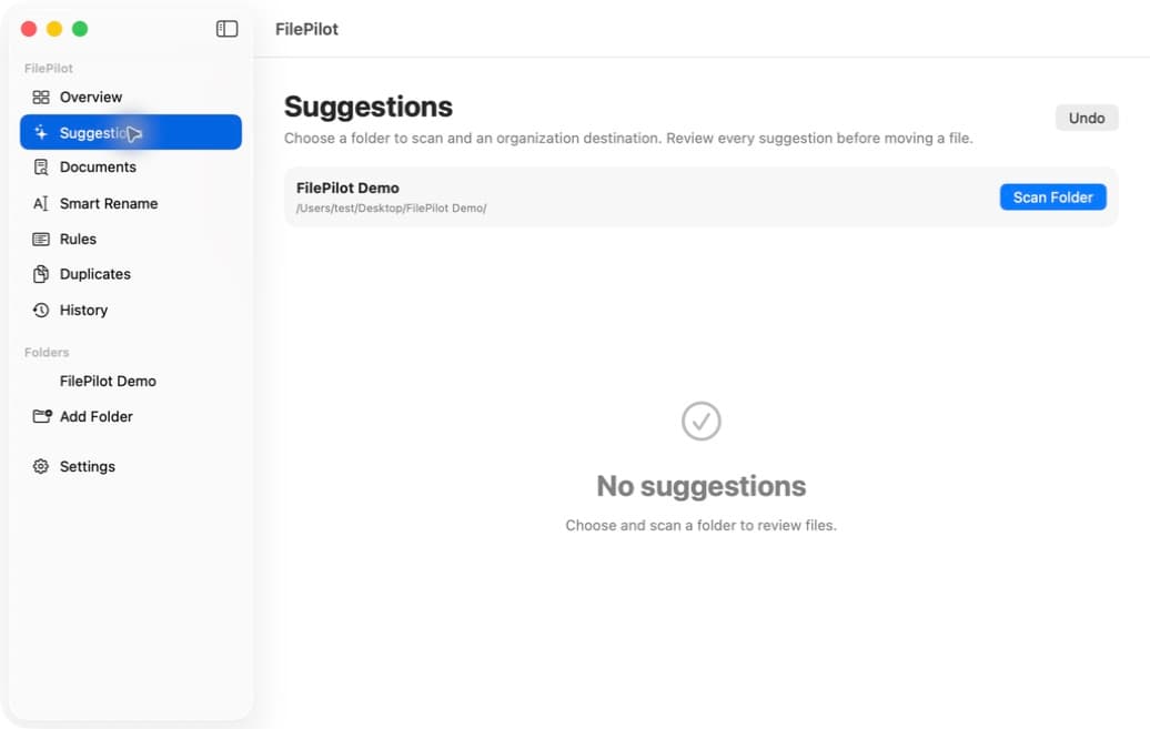 Suggestions dans FilePilot AI